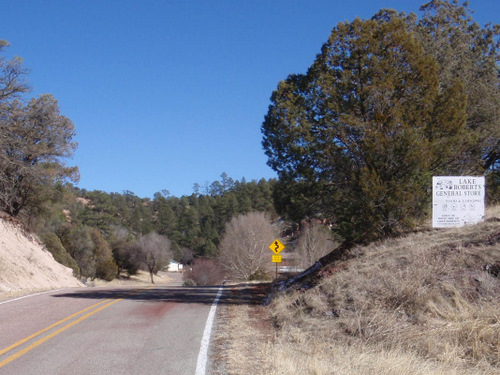 Sign for Lake Roberts Country Store, Food and Lodging.